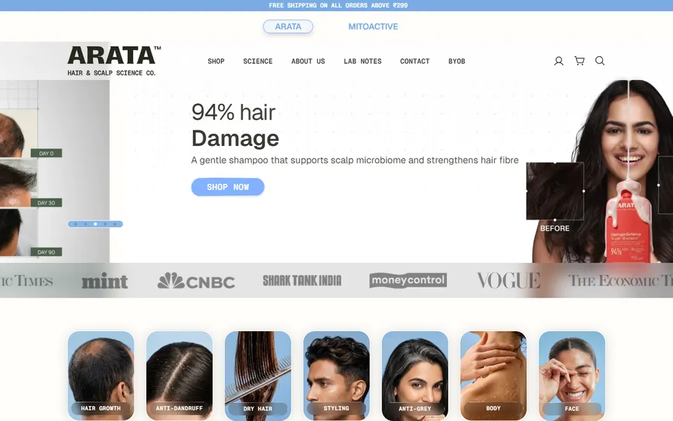 Arata 3.0 Shopify eCommerce website with glass-effect interface