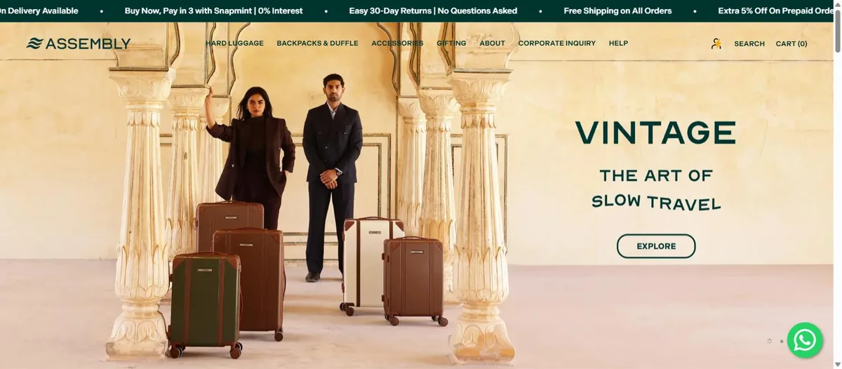 Assembly premium luggage and travel gear eCommerce website