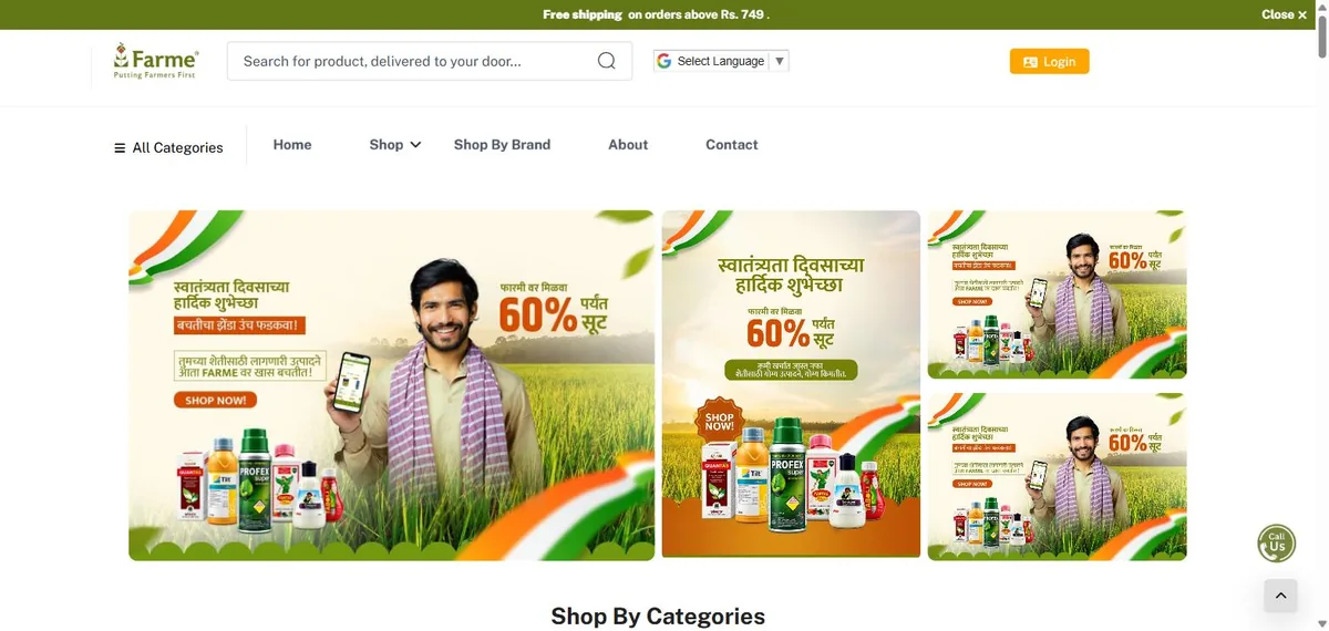 Farme Shopify agritech marketplace website for farmers