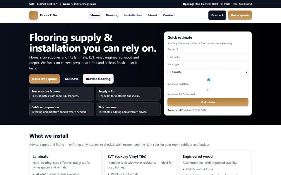 Floors2Go retail website