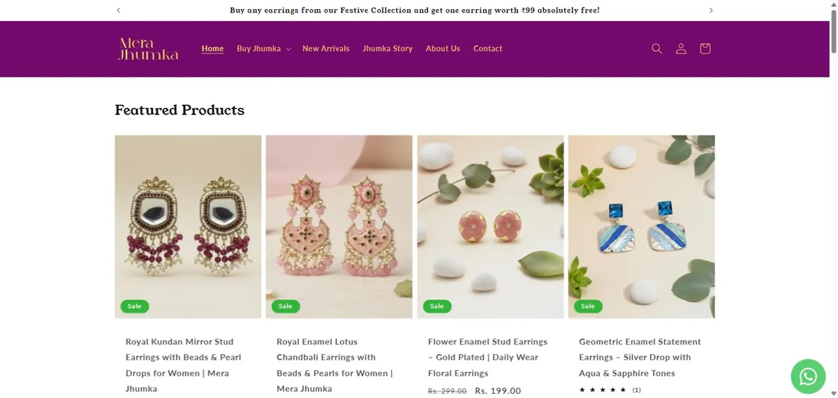 Mera Jhumka artificial earrings and fashion jewellery eCommerce website