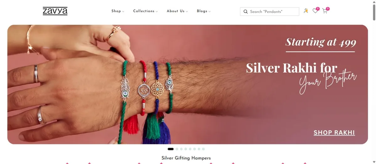 Zavya sterling silver jewellery eCommerce website